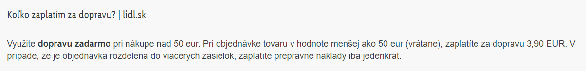 Doprava v eshope Lidl.sk