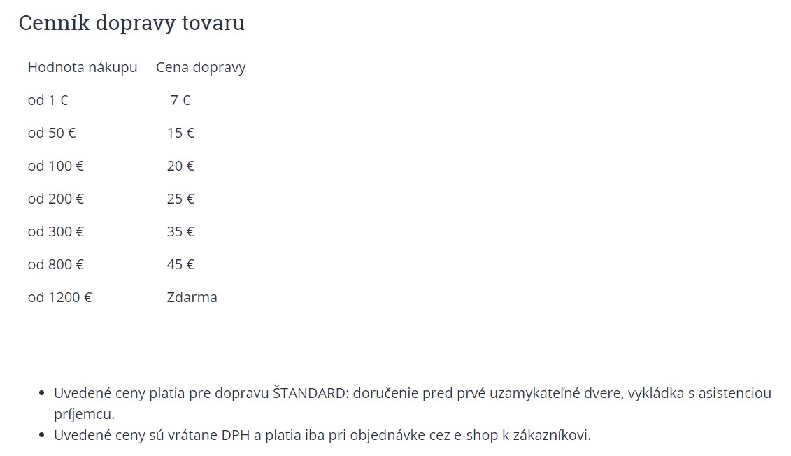 Sconto nábytok cena dopravy