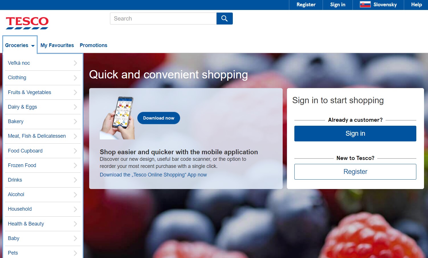 Tesco online nakupovanie